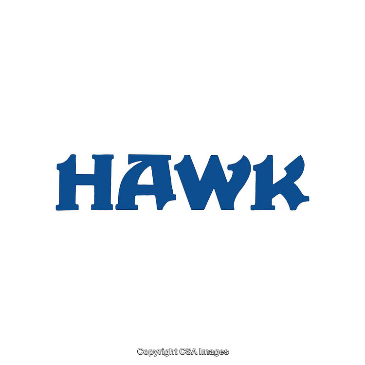 Blue Text-Only Design Featuring Hawk in Bold Typeface on White Background