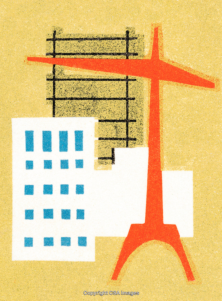 Abstract Illustration of Construction Site with Crane and Modern Buildings