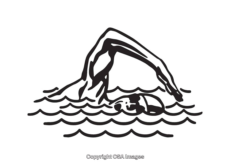 Black And White Line Art of a Swimmer in Water
