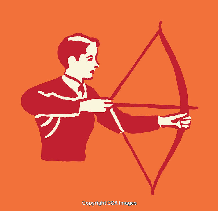 Vintage Archery Illustration of a Man Holding a Bow in Classic Line Art