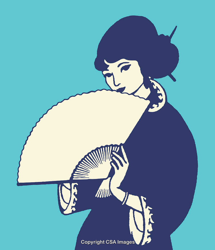 Elegant Illustration of a Woman Holding a Traditional Hand Fan