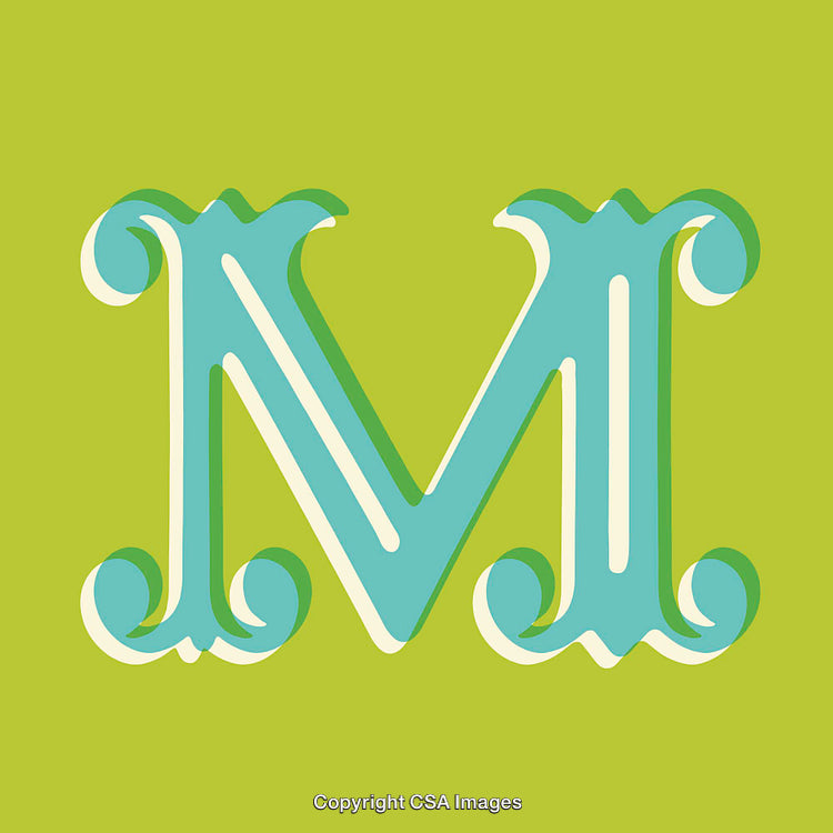 Decorative Letter M Design in Blue and Green Stylized Font