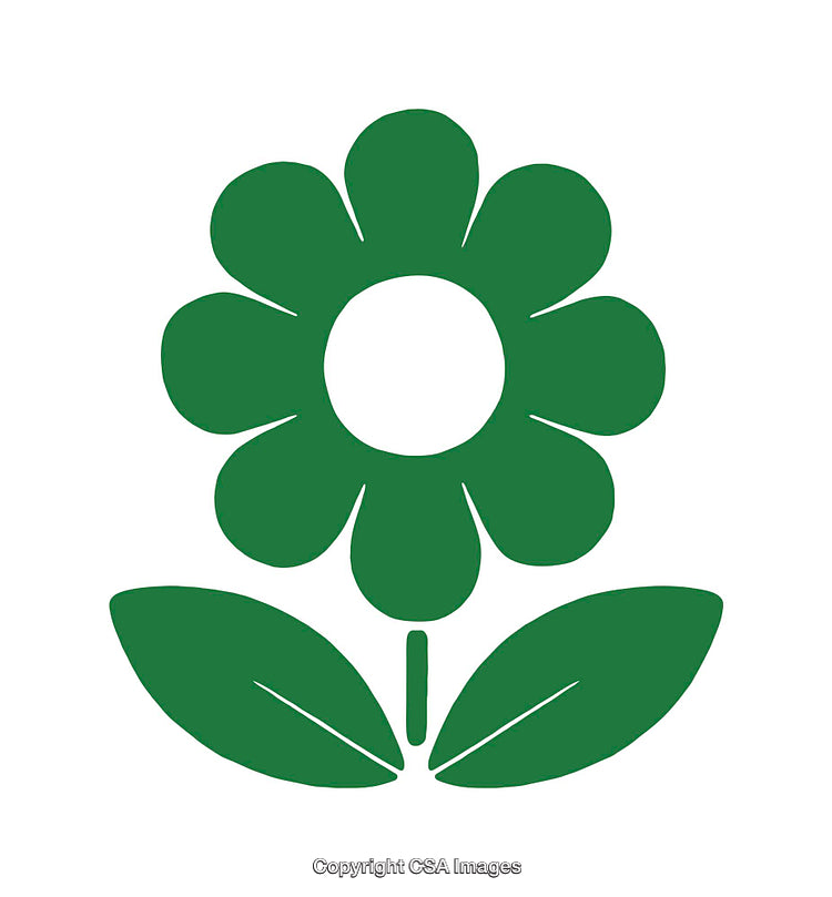 Green Silhouette Flower Icon with Leaves for Graphic Design
