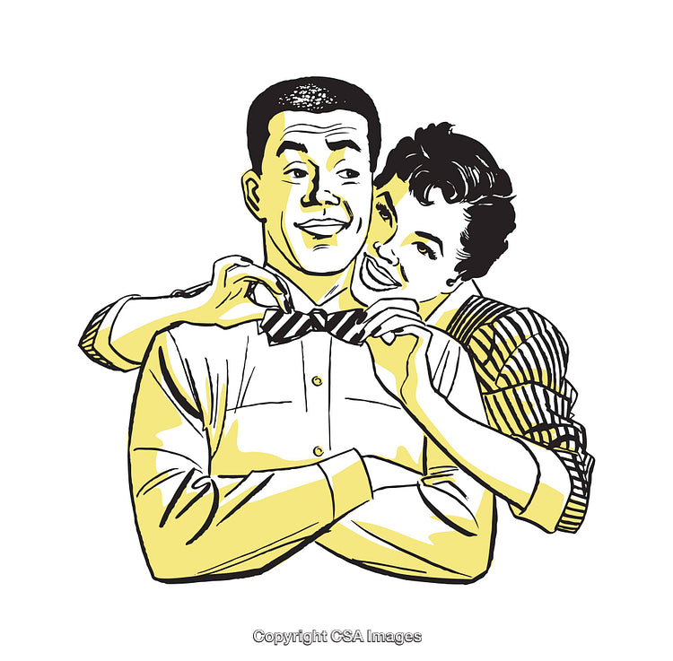 Retro Style Illustration of a Couple With a Bow Tie