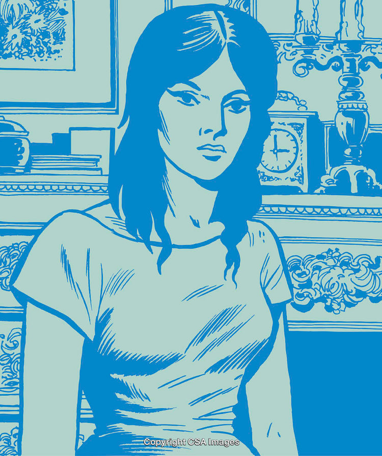 Stylized Illustration of a Woman in a Vintage Interior Setting