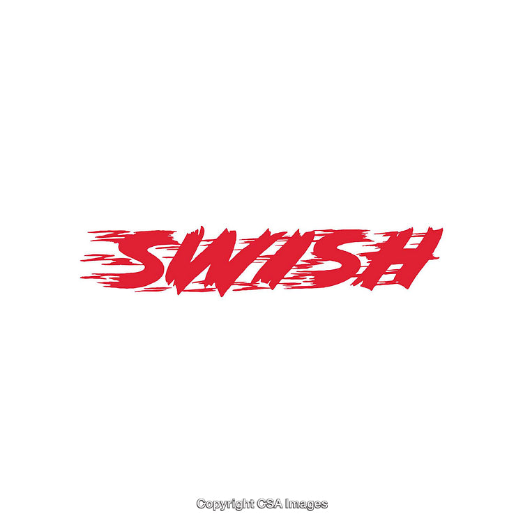Dynamic Red Swish Text with Grunge Effect Against White Background