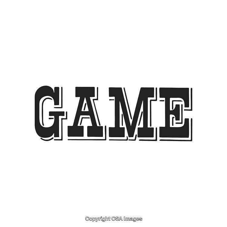 Bold Black And White Typography Illustration of the Word "GAME" in Classic Font
