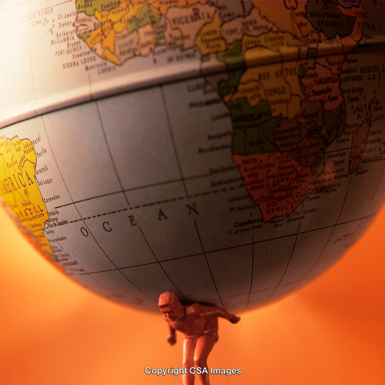 Atlas Figure Carrying a Globe in an Orange Background