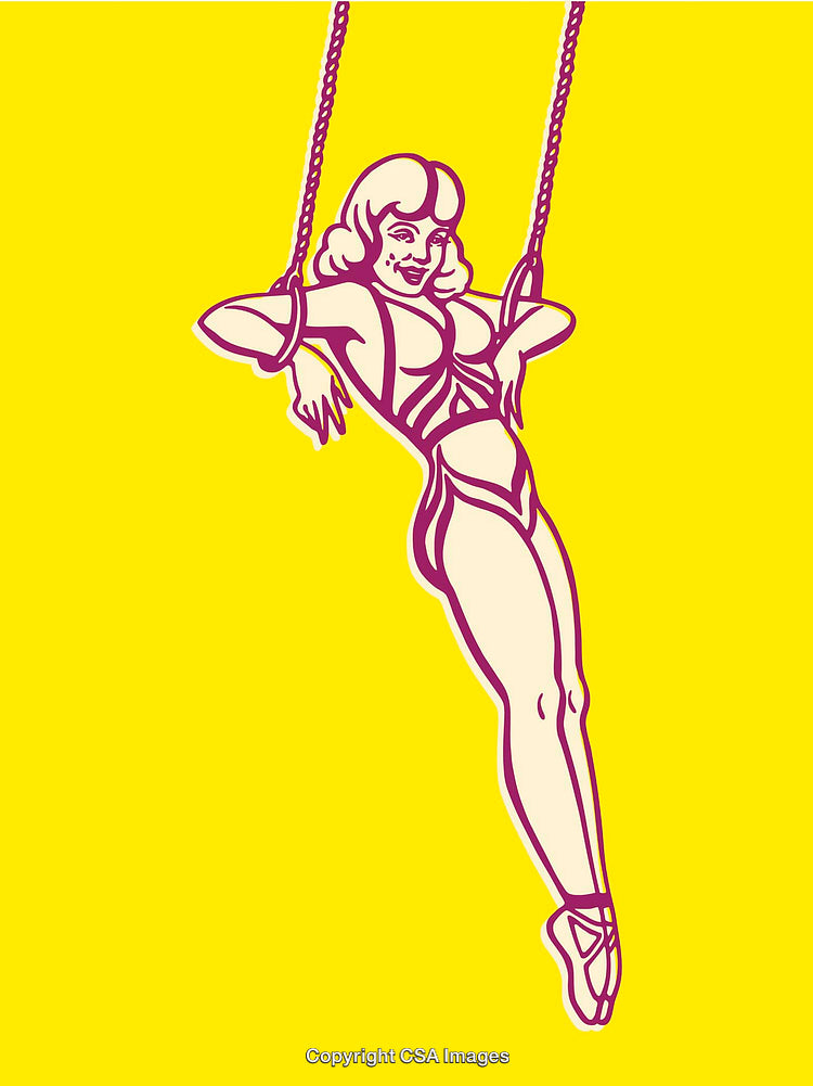 Colorful Pinup Style Illustration of Woman on Swing Art Design