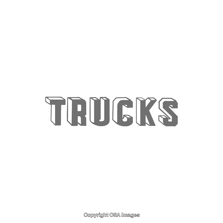 Gray Stylized Text Saying Trucks in Bold Typeface on White Background