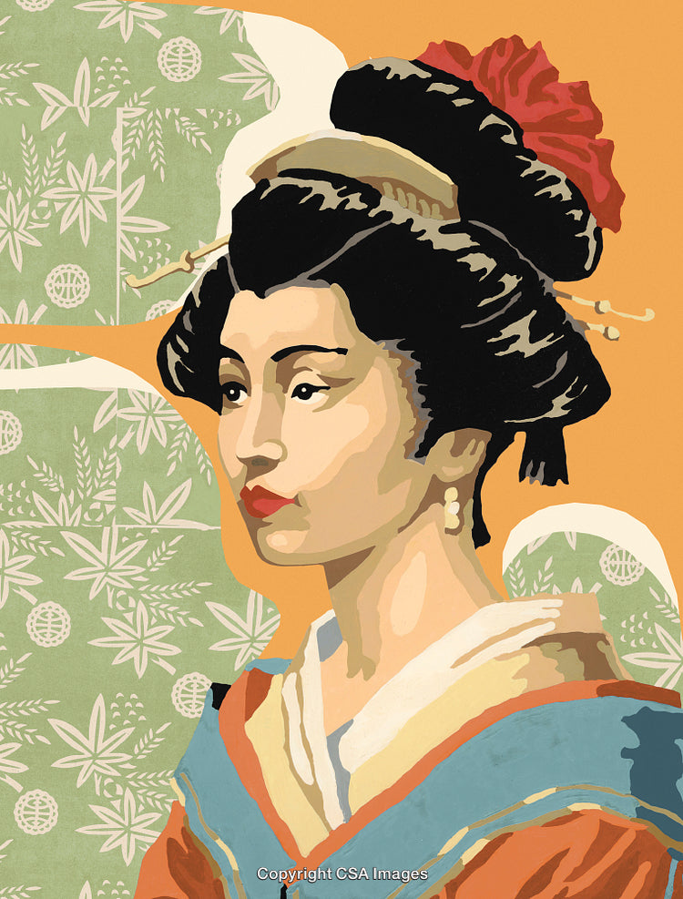 Traditional Geisha Illustration in Artistic Paint By Numbers Style