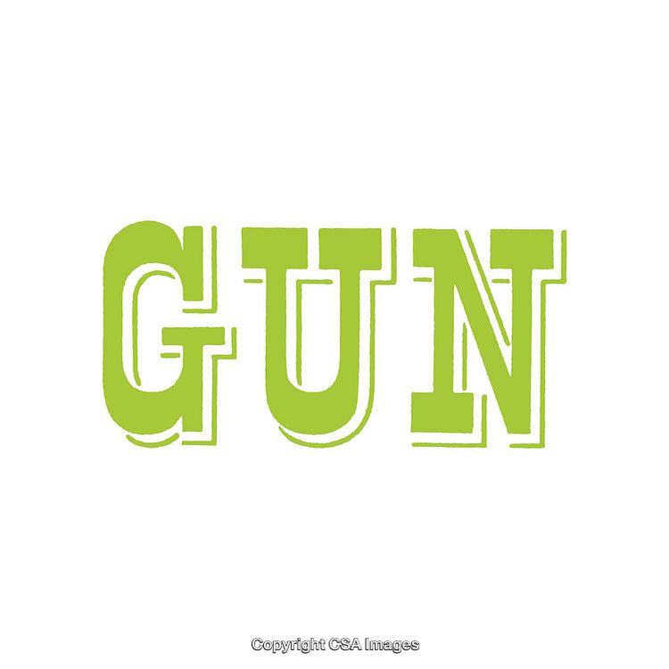 Bold Green Typography Displaying the Word Gun on White Background