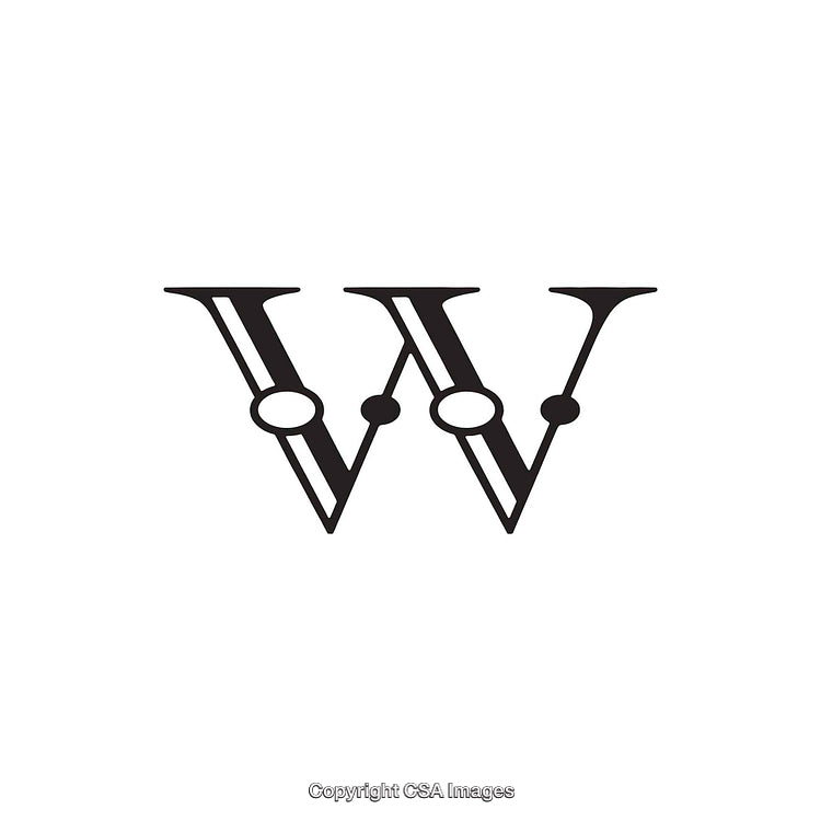 Stylized Letter W in Black Decorative Font Design