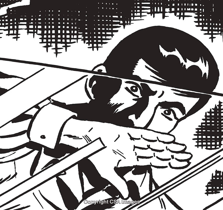 Black-And-White Illustration of a Suspenseful Moment in Classic Comic Style