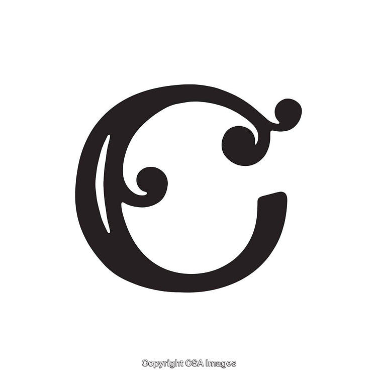 Ornate Letter C with Elegant Decorative Swirls on White Background