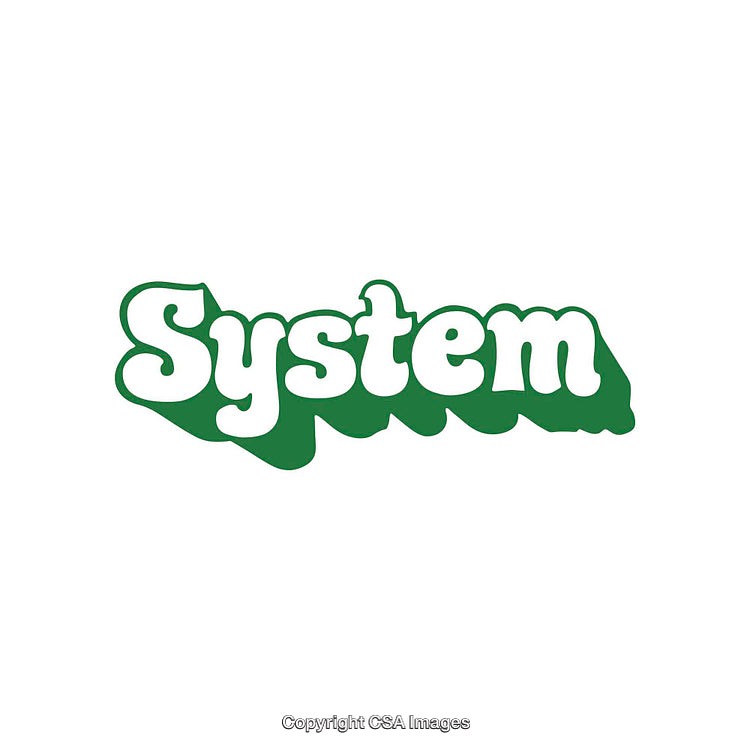 Green Stylized Text Displaying the Word System on a White Background