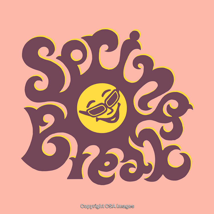 Retro Spring Break Illustration Featuring Playful Sun with Groovy Text Design