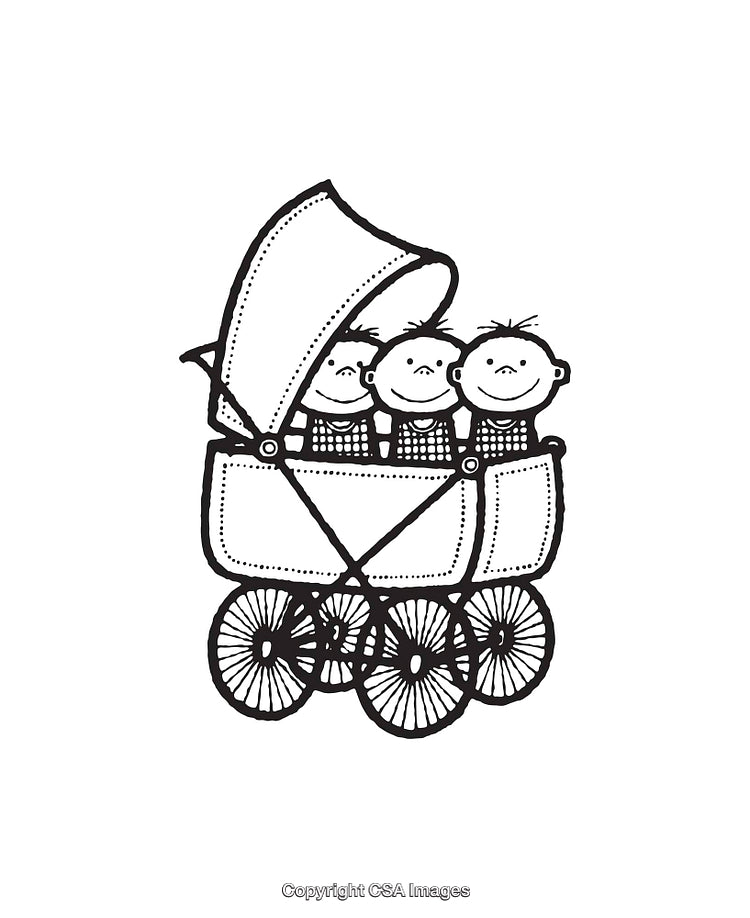 Illustration of Triplets in a Baby Carriage