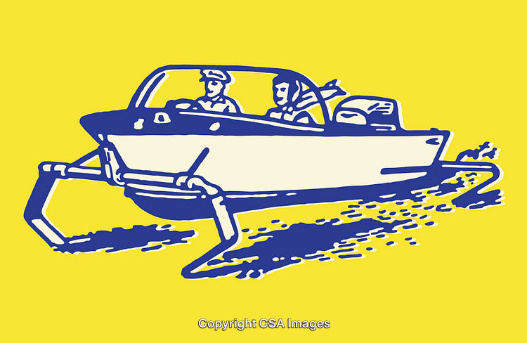 Colorful Line Art Illustration of an Innovative Boat on Yellow Background