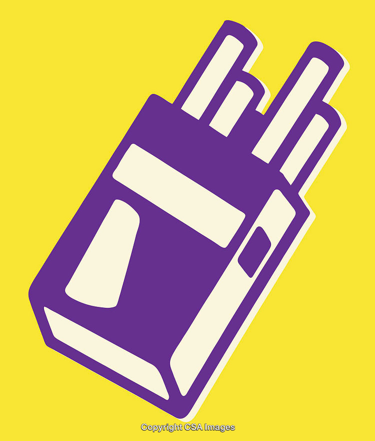 Vibrant Purple Cigarette Box Illustration on Bright Yellow Background