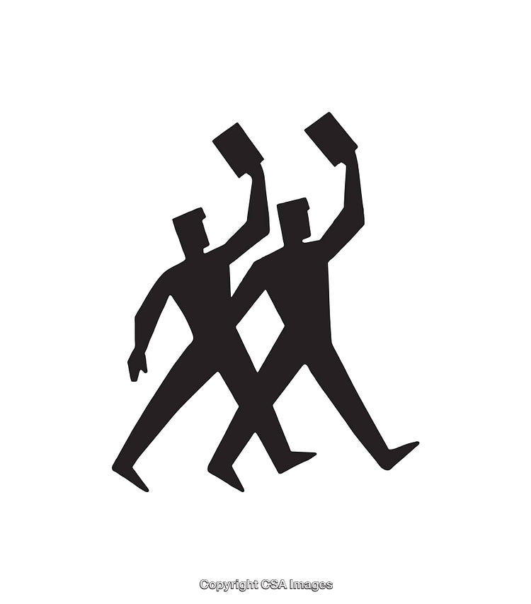 Silhouette Figures Holding Books in a Stylized Walking Pose