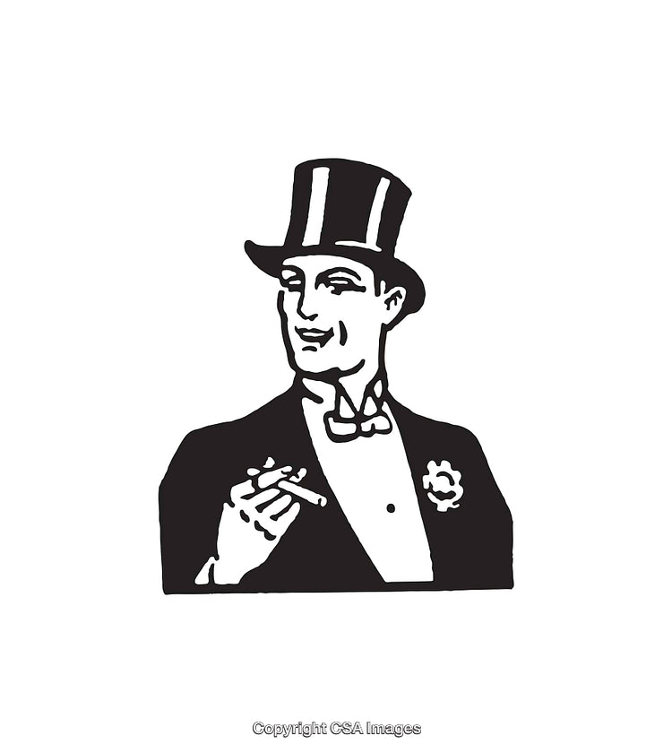 Elegant Gentleman in Top Hat with Cigar Line Art