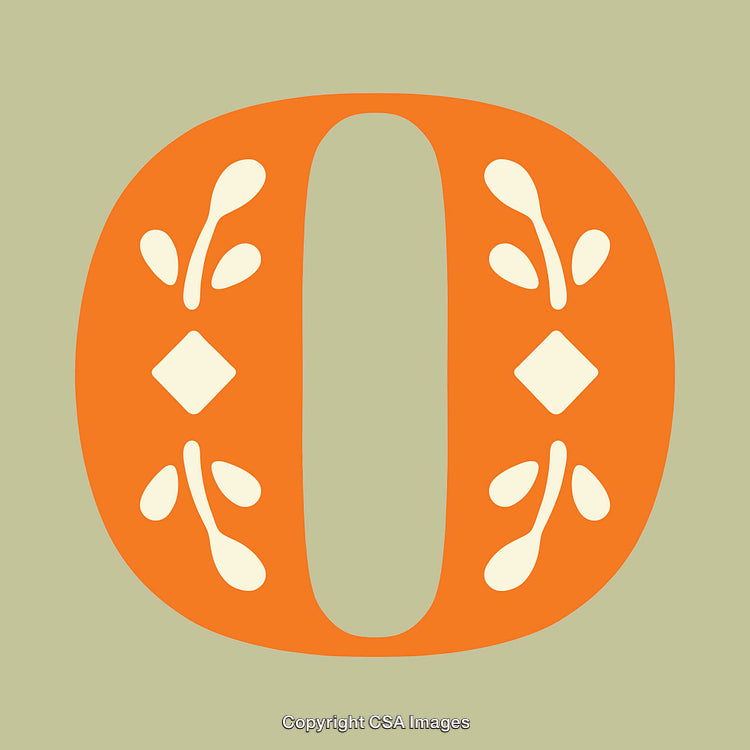 Decorative Orange Letter O With Stylized Leaf Motifs
