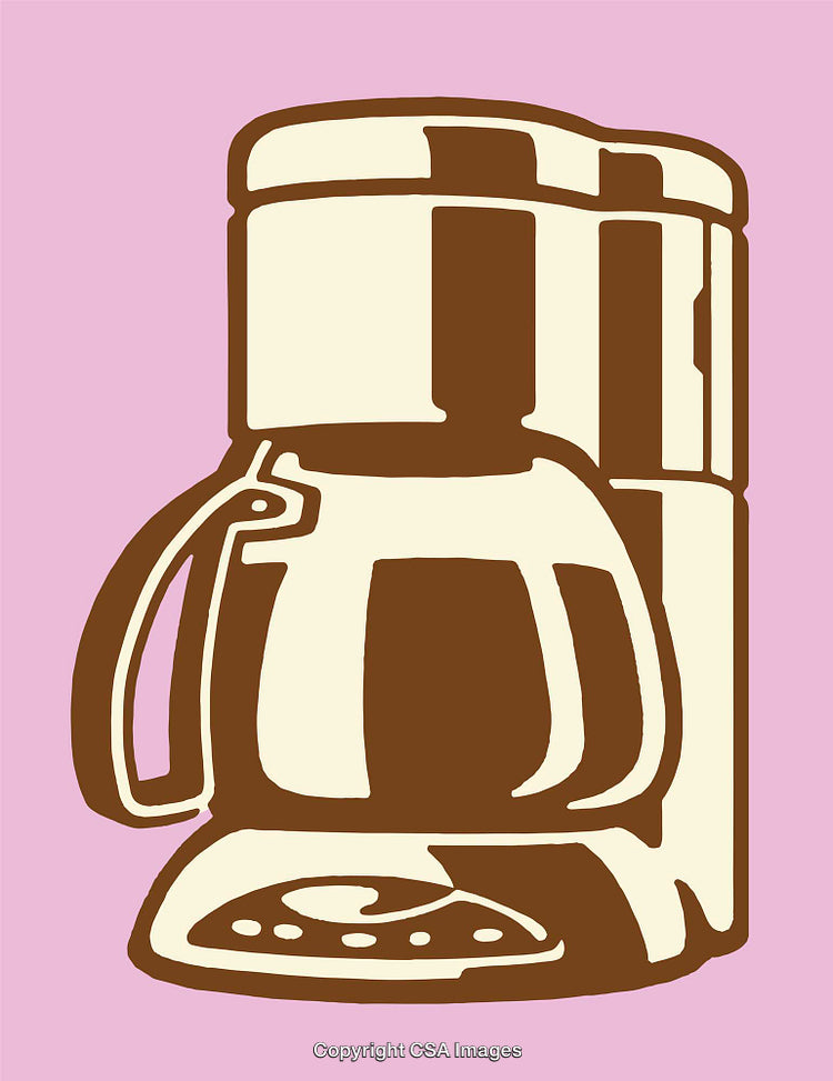 Brown and Tan Coffee Maker Illustration on Pastel Pink Background