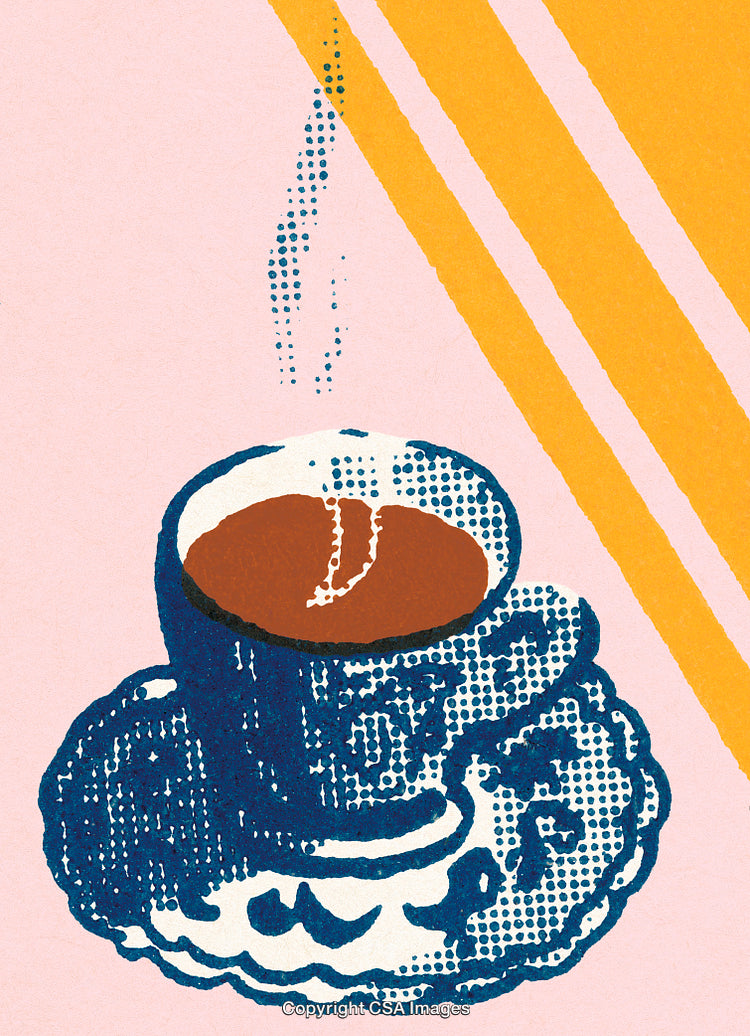 Retro Illustration of a Steaming Coffee Cup with Warm Tones