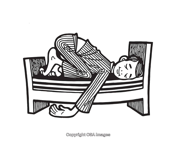 Whimsical Black-and-White Illustration of a Sleeping Child in Pajamas