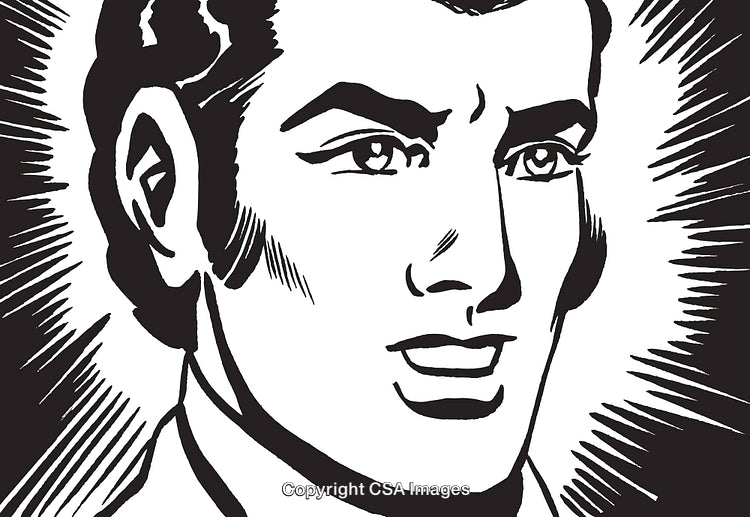 Retro Black and White Illustration of a Confident Man's Face