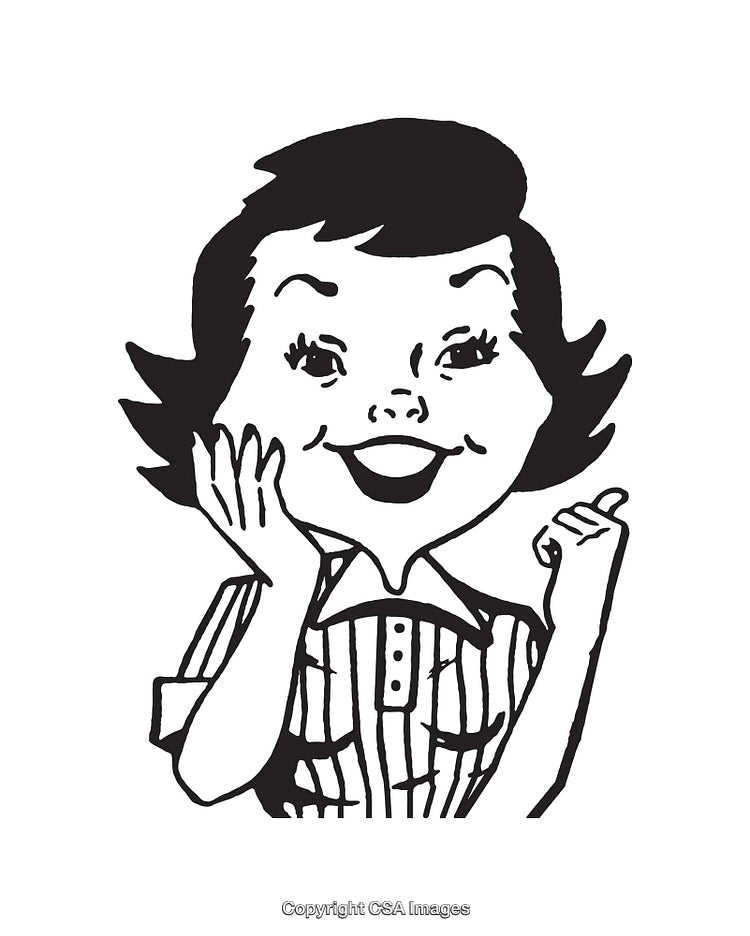 Retro Black and White Illustration of a Smiling Woman