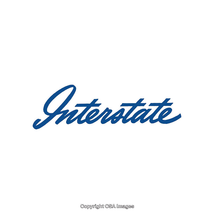 Blue Script Typeface Spelling 'Interstate' on White Background