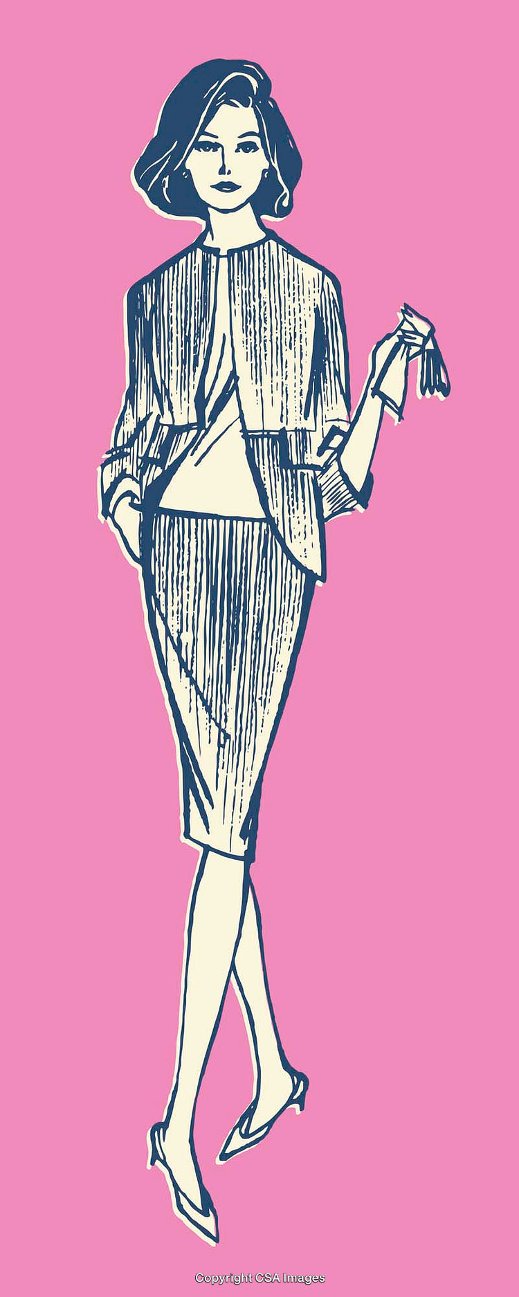 Vintage Style Line Art Illustration of Elegant Businesswoman in Formal Attire