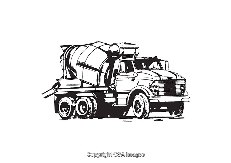 Black and White Line Art of a Cement Mixer Truck Illustration