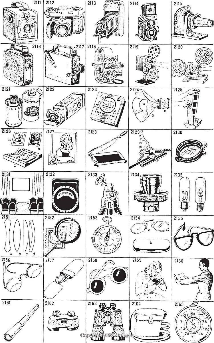 Collection of Retro Black and White Photography Equipment Illustrations