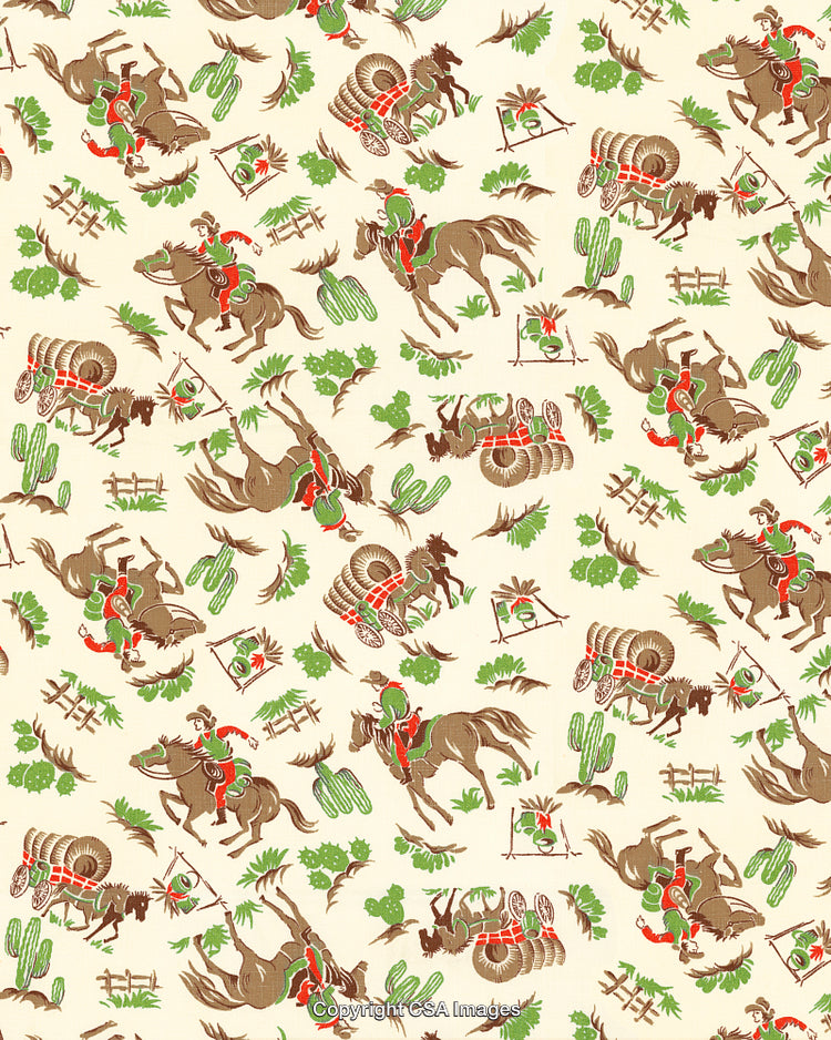 Pattern of Cowboys| Horses| and Covered Wagons
