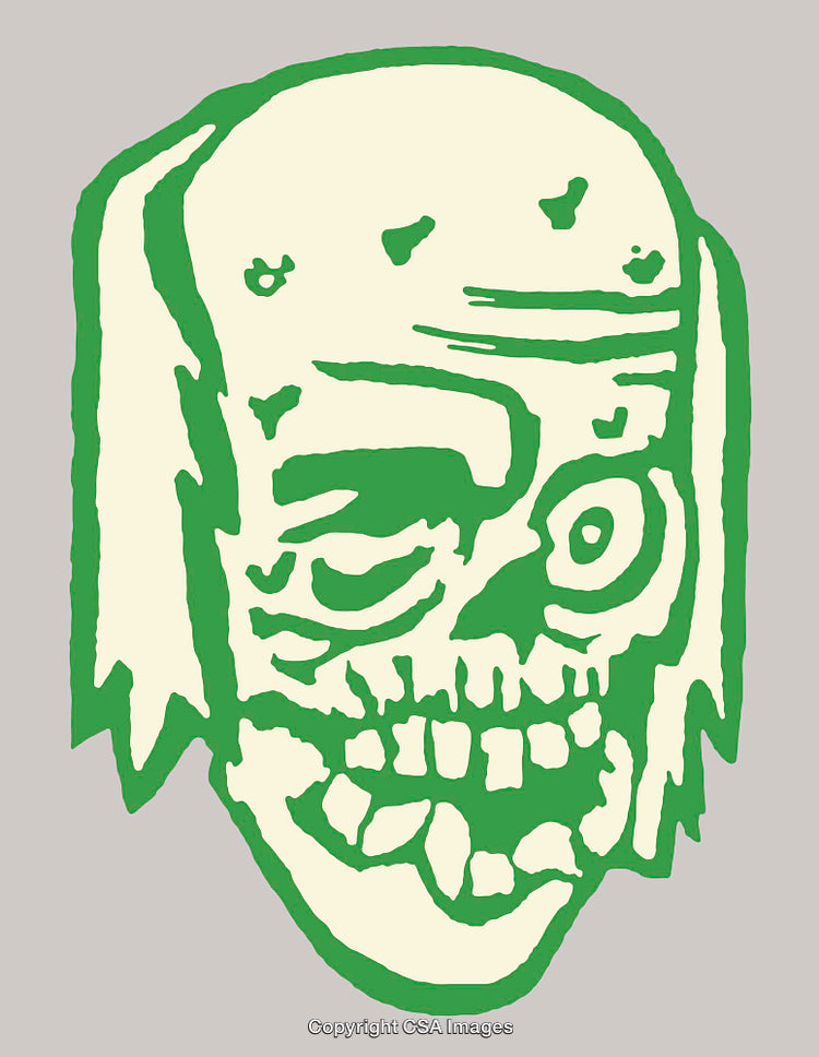Green Contour Line Art of a Skull with Intricate Details