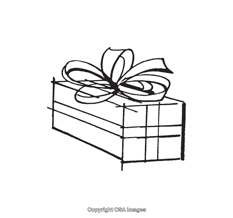 Black and White Line Art Illustration of a Wrapped Gift with a Bow