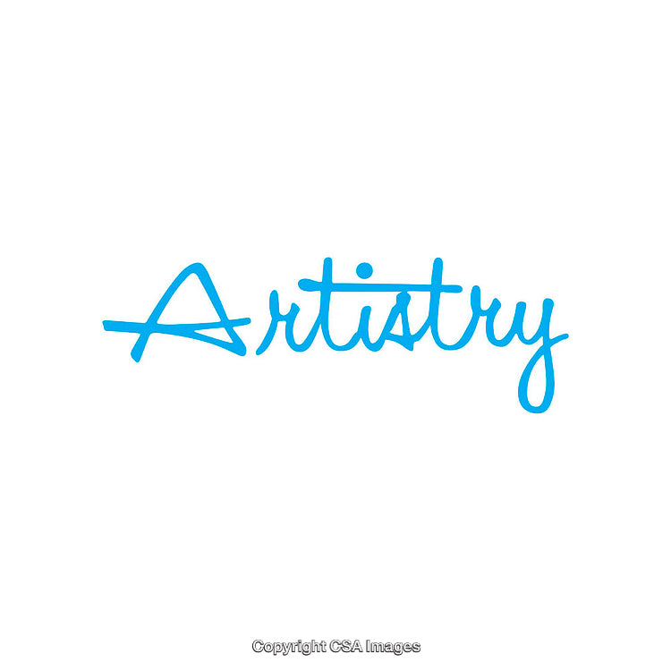 Blue Script Typography on White Background Featuring the Word Artistry