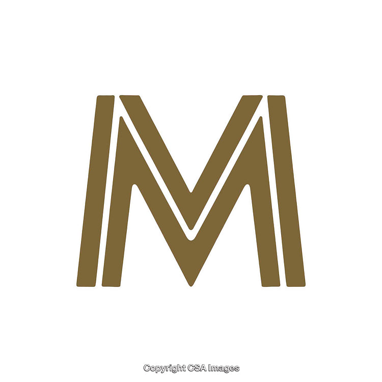 Stylish Gold Letter M in Bold Elegant Design on White Background