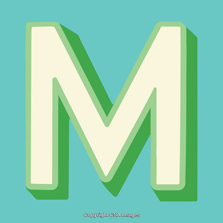 Bold Green Letter M on a Turquoise Background in Artistic Style