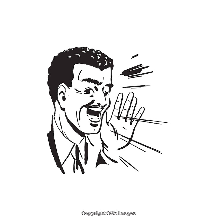 Retro Illustration of a Man Shouting in a Black and White Style