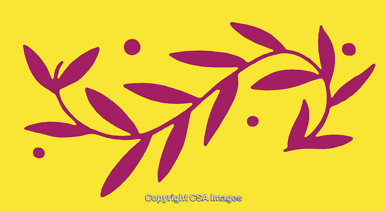 Stylized Artistic Illustration of Purple Leaves on a Yellow Background
