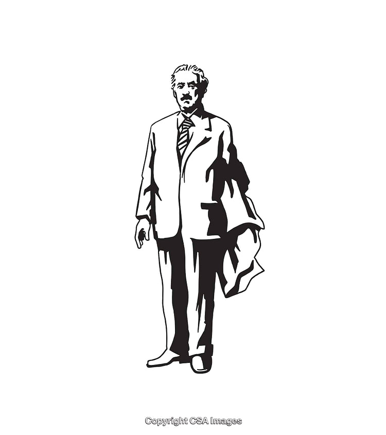 Black and White Line Art of a Stylish Man in Formal Suit