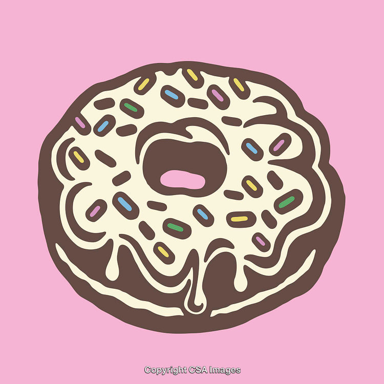 Colorful Doughnut Illustration with Sprinkle Topping and Pink Background