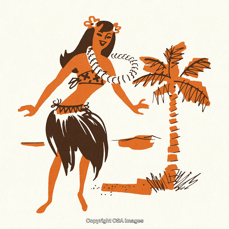 Vintage Hawaiian Hula Artwork Featuring Tropical Dance and Island Paradise