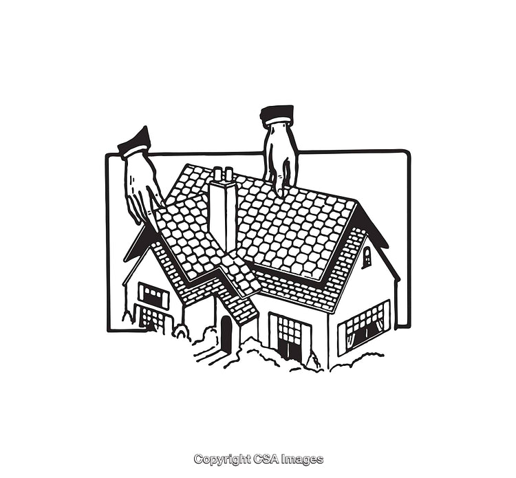 Black and White Line Art of a House with Guiding Hands