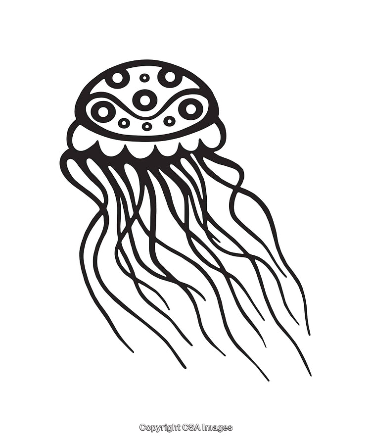Stylized Black and White Line Art Illustration of a Jellyfish