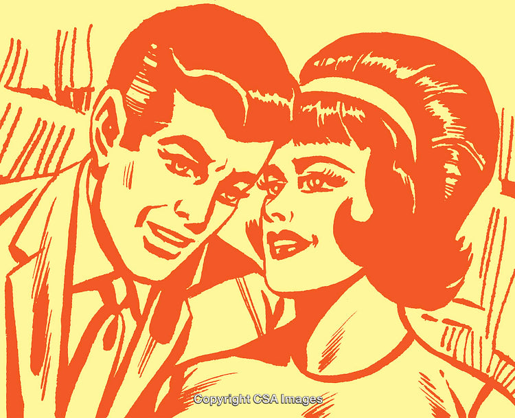 Retro Comic Illustration of a Smiling Couple in a Vivid Pop Art Style
